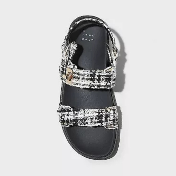 Women's Jonie Jet Tweed Footbed Sandals - A New Day Jet Black - Picture 2 of 3